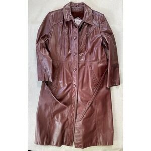 Vintage Classic Directions Womens 18 Trench Coat Oxblood Burgandy Nappa Leather